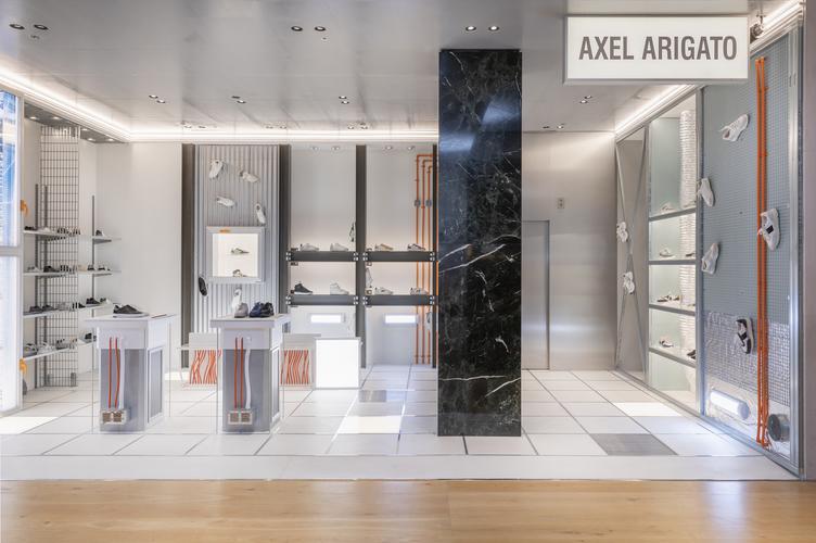 Interior of high end shoe store Axel Arigato Selfridges UK fit out by ISG Retail