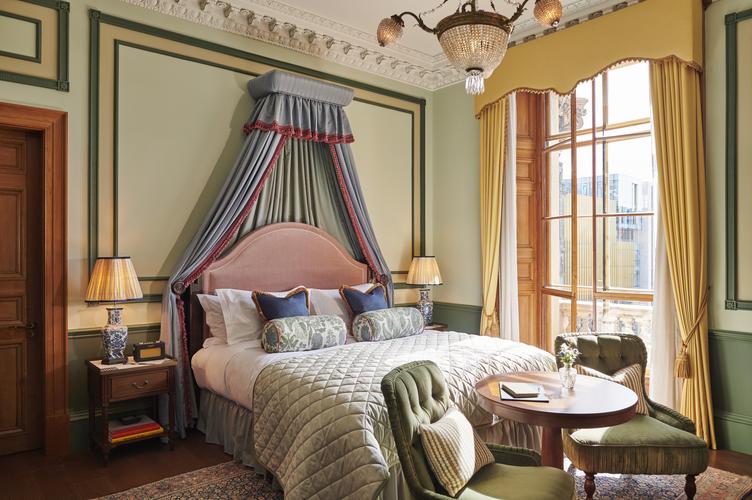 Bedroom at Gleneagles townhouse boutique hotel in Edinburgh refurbished by ISG Ltd