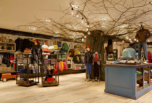 Clothes displays at Hackett London UK fit out by ISG