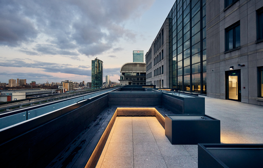Rooftop benches and chairs at corporate office fit out by ISG Ltd