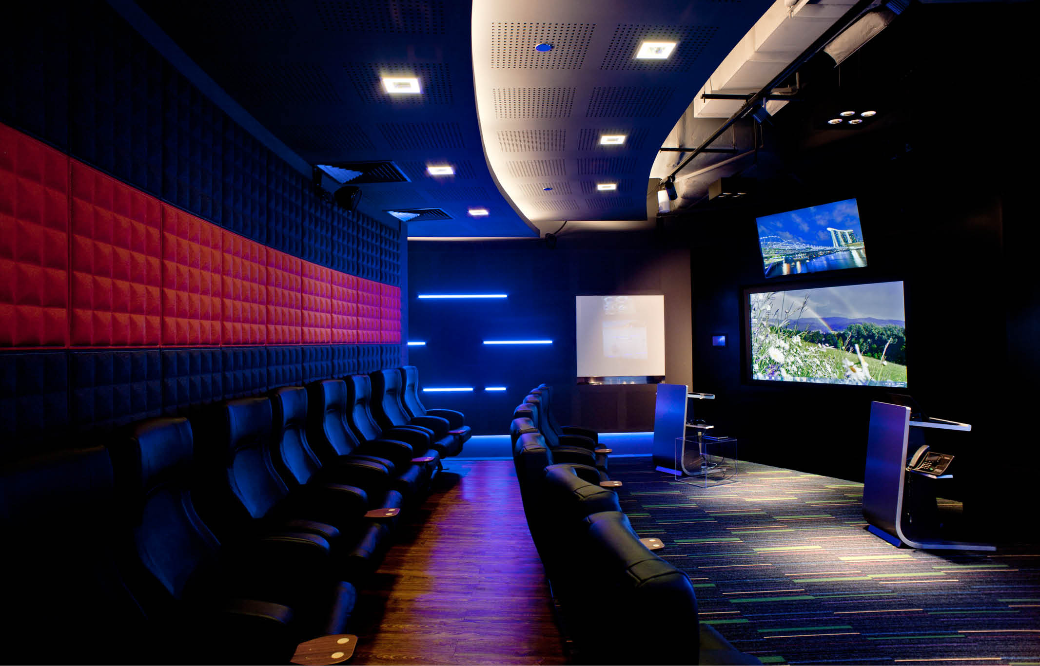 Mini cinema at Microsoft office Singapore fit out by ISG Ltd