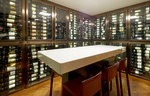 Tasting table in Wine cellar at 67 Pall Mall London fit out and restored by ISG Ltd