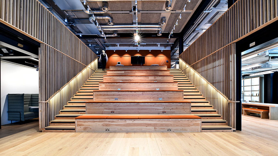Auditorium at Arup London UK head office 80 Charlotte street, fit out by ISG Ltd