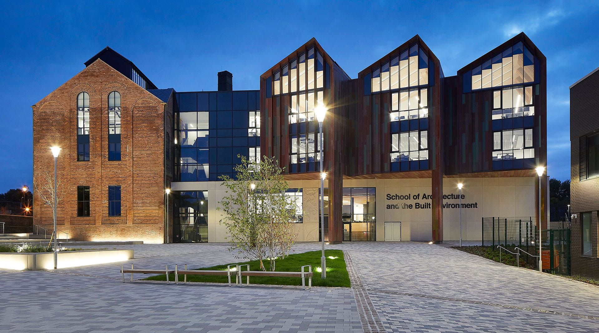 Exterior Associated Architects Wolverhampton Hufton Crow building at evening time
