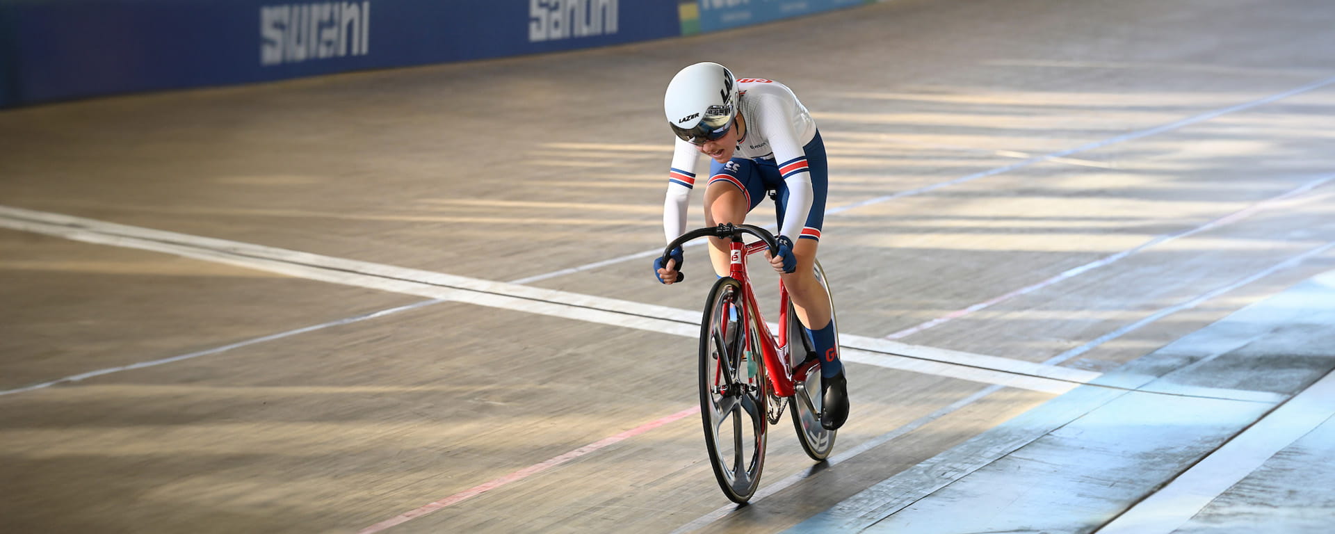 Bristish cyclist Grace Lister cycling on the national cycling centre track