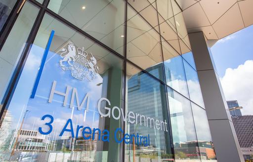 Glass frontage of HM Government 3 Arena Central Building by ISG