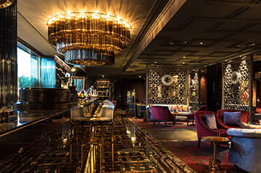 Bar and seating at Noir Lounge kempinski hotel Dubai fit out by ISG UAE