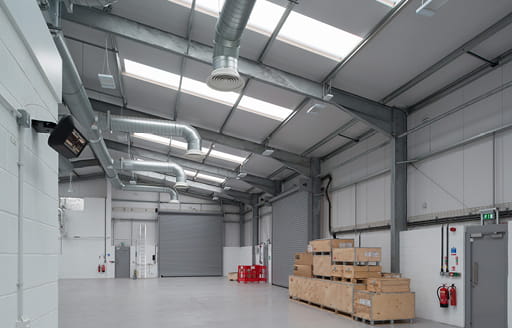 Empty warehouse area at EON industrial construction wind farm delivered by ISG