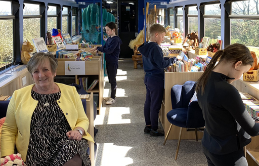 Lesley and pupils on train thumbnail