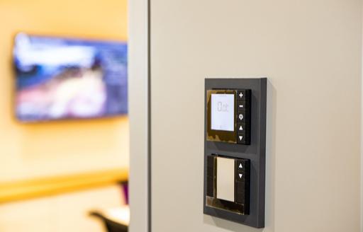 Temperature controls on a wall at Mastercard Frankfurt fit out by ISG Ltd