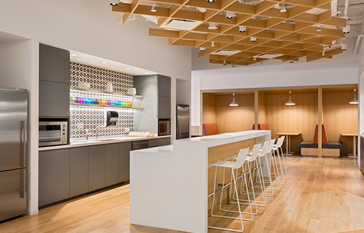 Tea station and kitchen area at office of American Healthcare Giant fit out by ISG