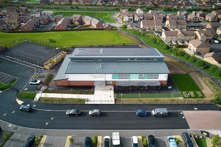 Aerial view of South Point primary school in Rhoose, Glamorgan, Wales, project completed by ISG 2022