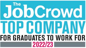 Logo showing ISG accreditation The Job Crowd Top Company for Graduates to Work for 2022/23 