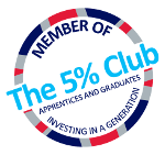 Member of the 5% Club accreditation Logo, demonstrating ISG investing in a generation of apprentices and graduates