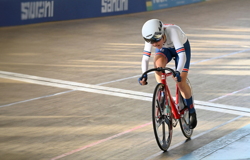 Bristish cyclist Grace Lister cycling on the national cycling centre track