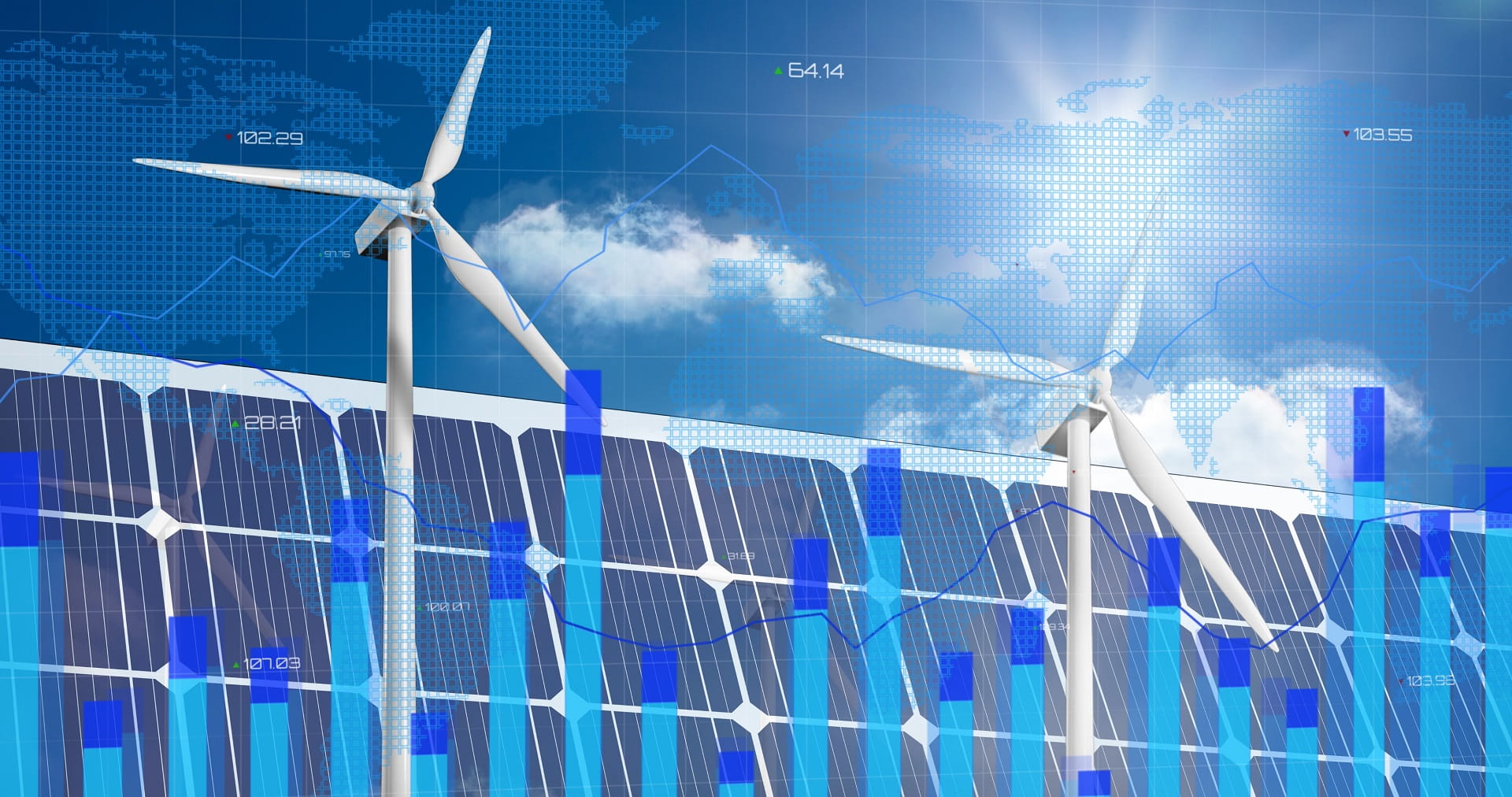 Graphic of wind turbines superimposed on a graph