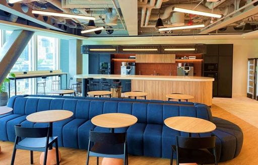 Sofas and a tea station in a corporate office delivered by ISG Ltd