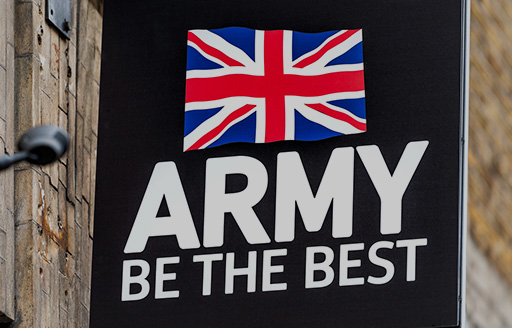 Signage on a wall for UK Army with slogan 'Be the best'