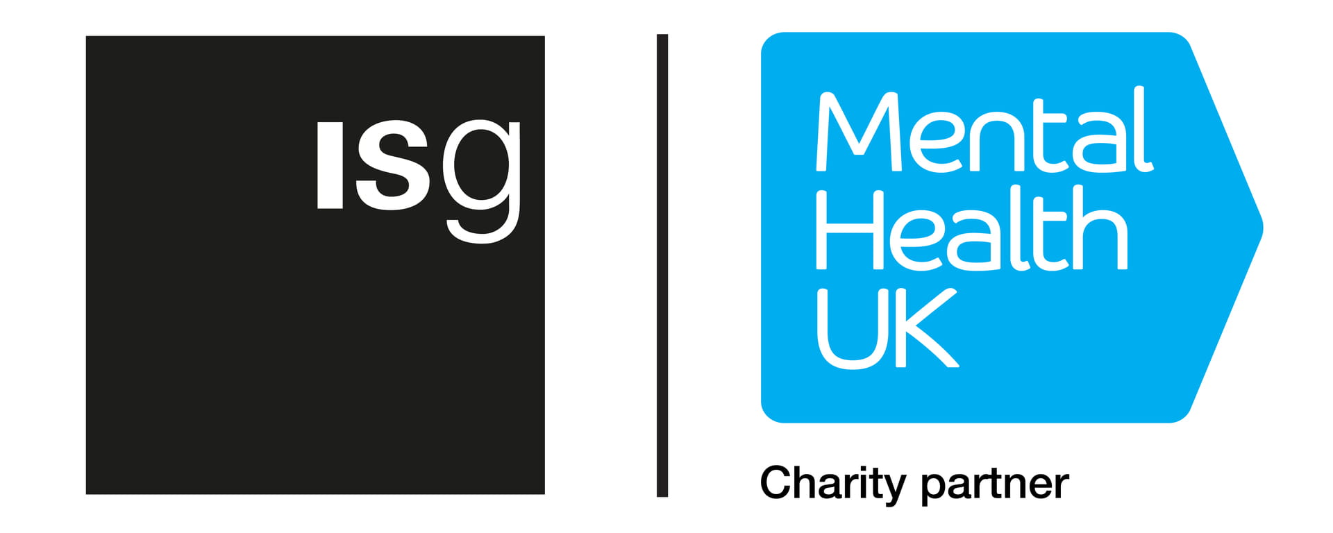 ISG is a charity partner of Mental Health UK - infographic with blue and black logos