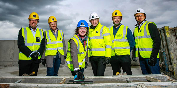 Pictured are: (L-R) Ben Otter, AXIS Architecture; David Choules, Valeo; Elizabeth Slessor, Valeo Management; Anthony Mitchell, ISG; Zahid Mahmood, ISG; and Keith Quigley, Paragon Building Consultancy. 